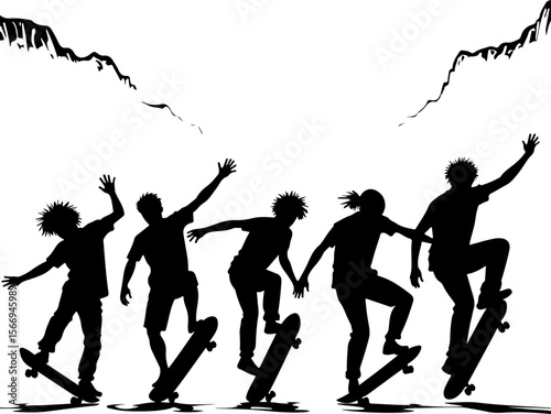 mountain skateboard, skateboarding, extreme man sport   vector bundle