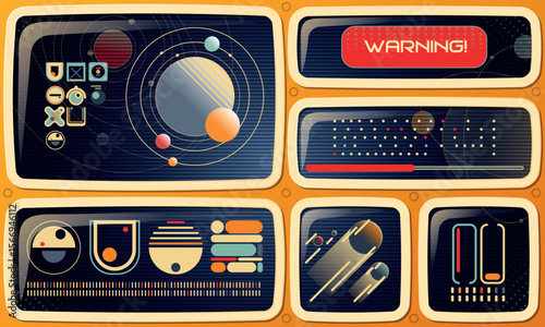 Set of Retrofuturism Modern User Interface Elements. Sci Fi HUD. Template for social media. Vector Illustration EPS10