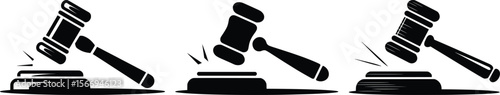 Judge Gavel Icon Set in Motion Silhouette for Law and Court Designs.


