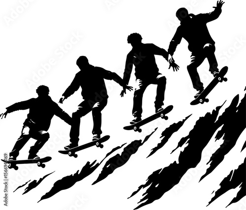 mountain skateboard, skateboarding, extreme man sport   vector bundle