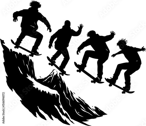 mountain skateboard, skateboarding, extreme man sport   vector bundle