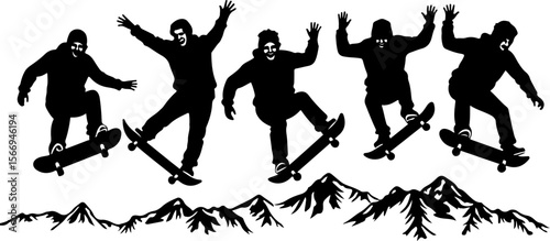 mountain skateboard, skateboarding, extreme man sport   vector bundle