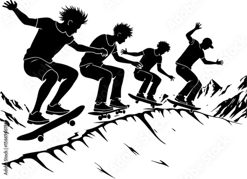 mountain skateboard, skateboarding, extreme man sport   vector bundle