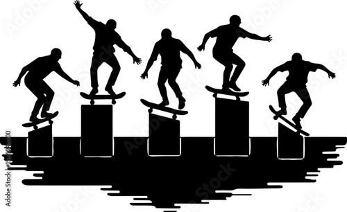 mountain skateboard, skateboarding, extreme man sport   vector bundle