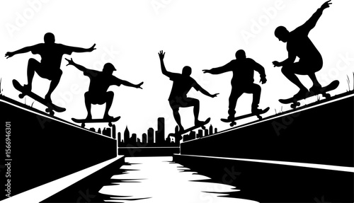 mountain skateboard, skateboarding, extreme man sport   vector bundle