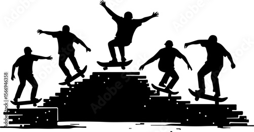 mountain skateboard, skateboarding, extreme man sport   vector bundle