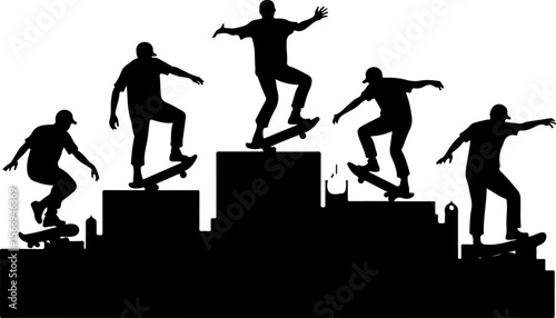 mountain skateboard, skateboarding, extreme man sport   vector bundle
