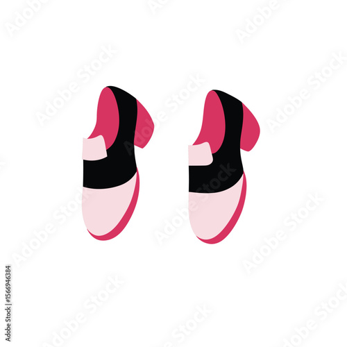 Illustration of two pink and black mary jane shoes on a white backdrop