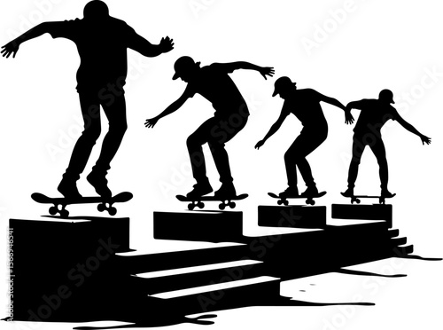 mountain skateboard, skateboarding, extreme man sport   vector bundle
