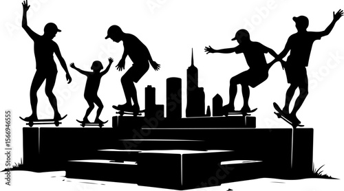 mountain skateboard, skateboarding, extreme man sport   vector bundle