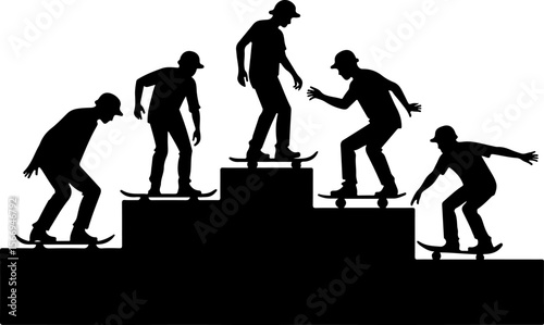 mountain skateboard, skateboarding, extreme man sport   vector bundle