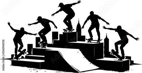 mountain skateboard, skateboarding, extreme man sport   vector bundle