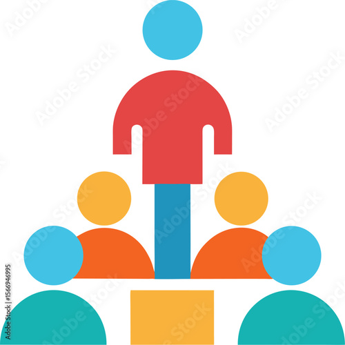 Person speaking at podium icon with speech bubble isolated on transparent background