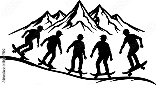 mountain skateboard, skateboarding, extreme man sport   vector bundle