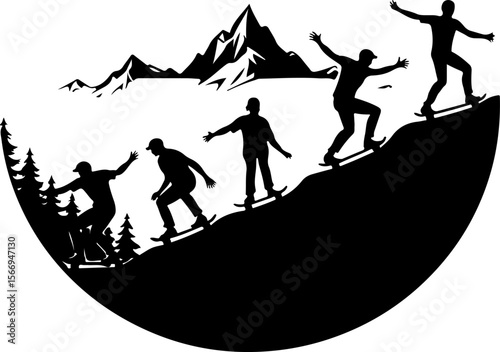 mountain skateboard, skateboarding, extreme man sport   vector bundle