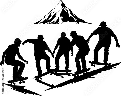 mountain skateboard, skateboarding, extreme man sport   vector bundle