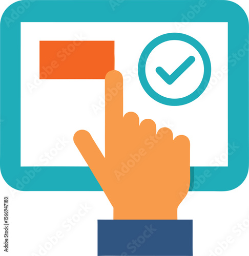 Illustration of a hand selecting a checked box isolated on transparent background