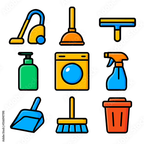 Cleaning Equipment Icon Set  High-Quality Vector Illustrations of Cleaning Supplies for Websites and Applications