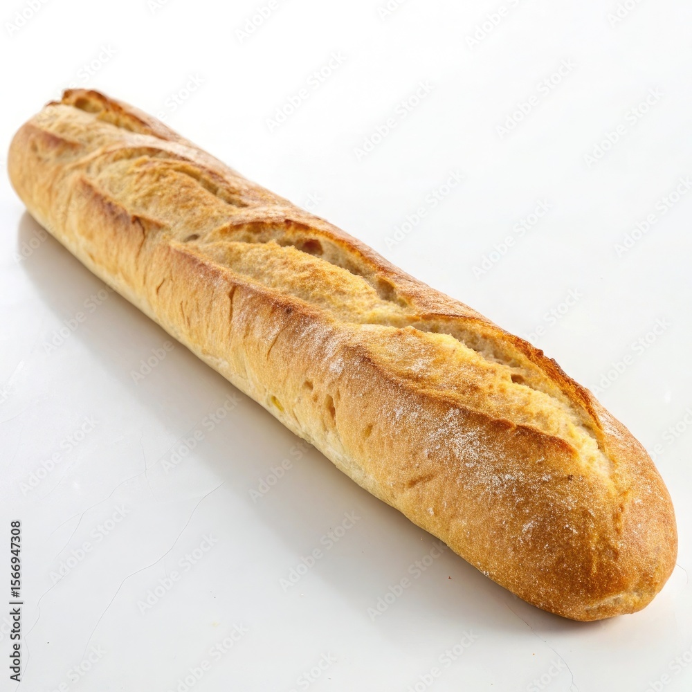 A golden baguette isolated on white background A golden baguette isolated on white background