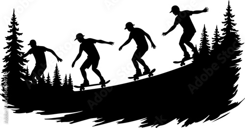 skateboard, skateboarding group, team, friends,  sport, action,  fun, celebration, mountain vector bundle