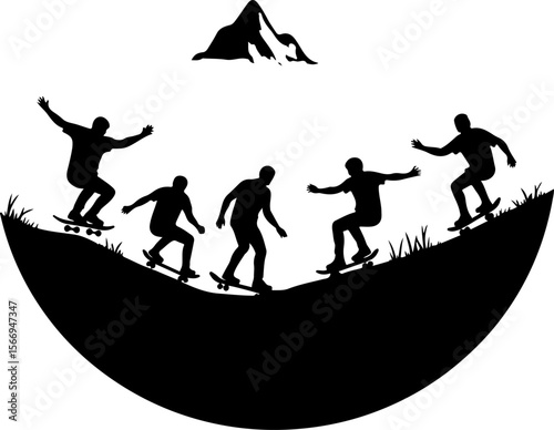 skateboard, skateboarding group, team, friends,  sport, action,  fun, celebration, mountain vector bundle