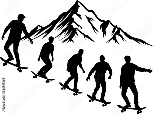 skateboard, skateboarding group, team, friends,  sport, action,  fun, celebration, mountain vector bundle