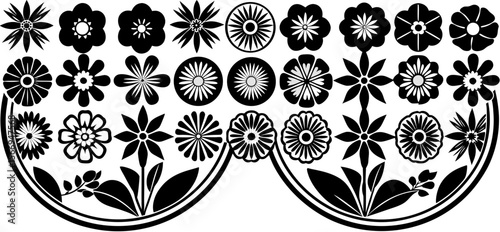 Black and White Floral Design, Flower Pattern, Decorative Element