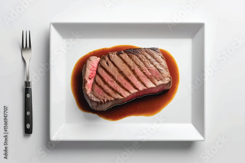 Single Grilled Steak on White Rectangular Dish