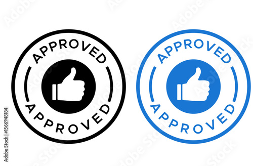 Approved Badge Icon – vector Stamp with Thumbs Up Symbol, Approved Stamp