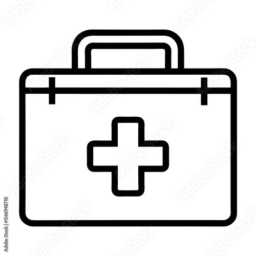 First Aid Kit Icon – Minimal Line Vector Illustration for Emergency Graphics, Medical Equipment Symbols, Healthcare UI, Safety Designs, and Wellness or Disaster Preparedness Visual Assets
