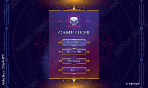 Set of Fantasy Modern User Interface Elements. Fantasy magic Lobby screen with vertical menu. Template for game interface. Vector Illustration EPS10
