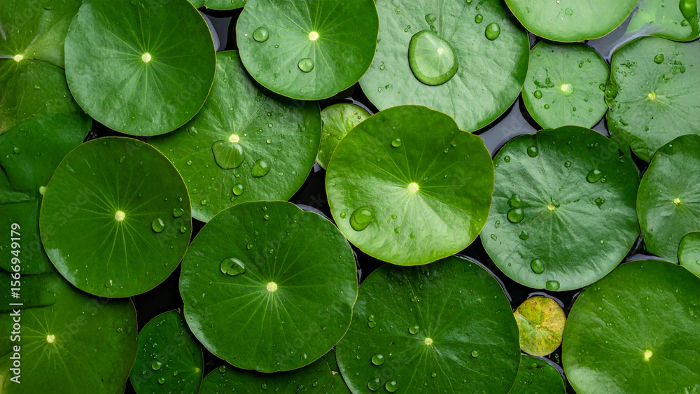Water Lily Pads with Dewdrops in Macro Water Lily Pads with Dewdrops in Macro