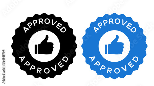 Approved Badge Icon – vector Stamp with Thumbs Up Symbol, Approved Stamp