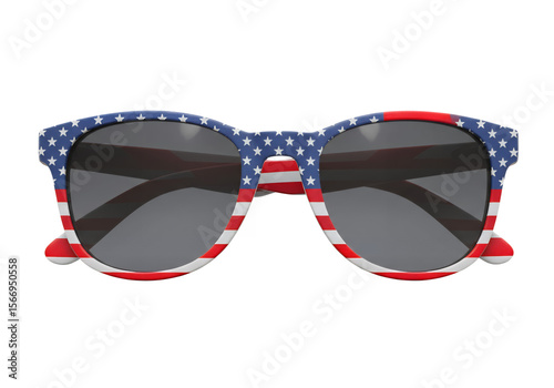 Sunglasses with an American flag design featuring stars and stripes