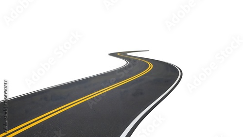 Winding Road Floating on White Background – Minimalist Concept of Journey and Direction