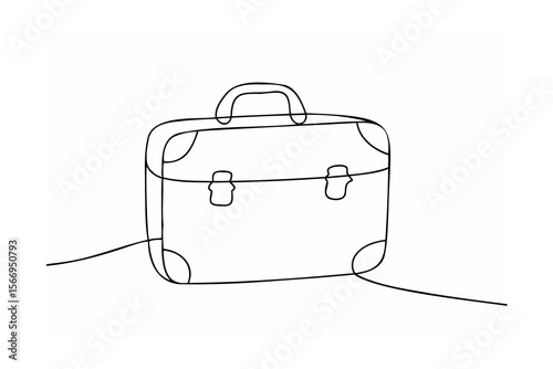 Black Line Drawing of a Briefcase with Handle and Clasps on White Background