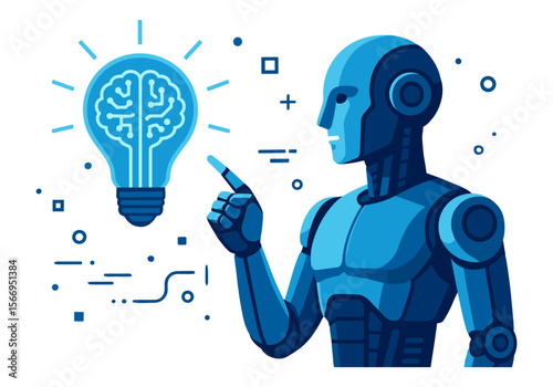Artificial intelligence concept with futuristic robot and glowing brain-shaped bulb. Great for tech blogs, AI platforms, or startup websites