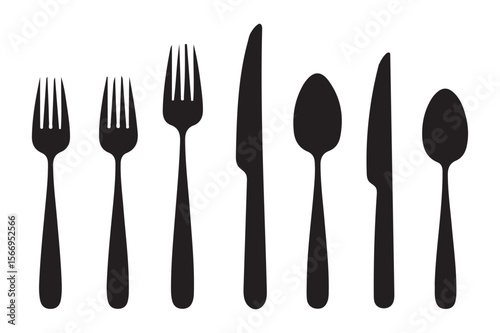 cutlery - fork, knife, spoon, teaspoon silhouette shape icon set vector illustration on white background