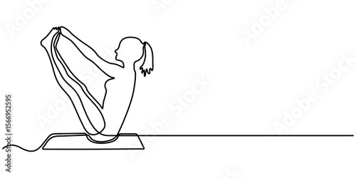woman yoga continuous one line drawing, Yoga Lotus pose in one continuous line drawing. One line poster. Outline Yoga Lotus Pose. For interior design and presentations. Vector illustration. 
