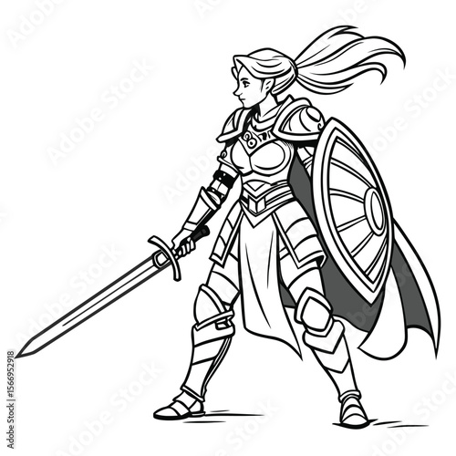 A powerful fantasy warrior woman in detailed armor a strong female character design perfect for game art book illustrations or graphic novel projects showcasing strength