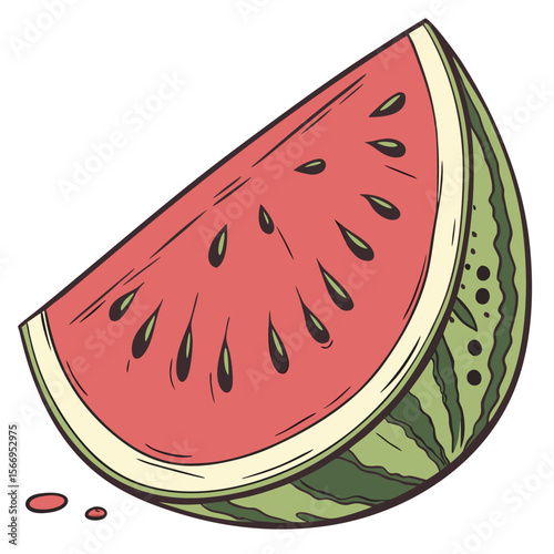 Photorealistic vector art featuring a juicy vibrant watermelon slice with intricate details capturing the freshness and sweetness of summer fruit in a visually appealing design