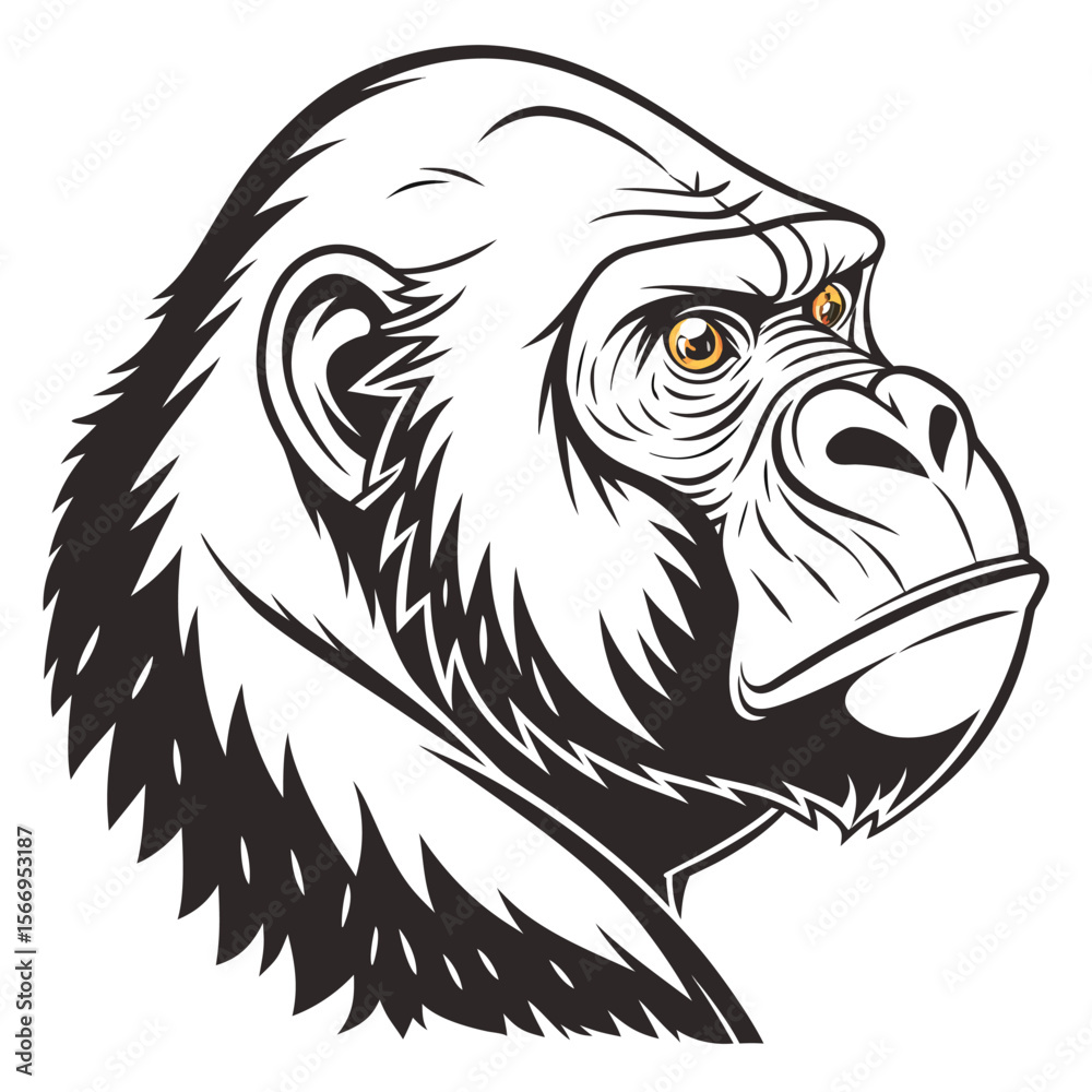 Fototapeta premium Detailed Gorilla Face Vector Illustration with Expressive Brown Eyes