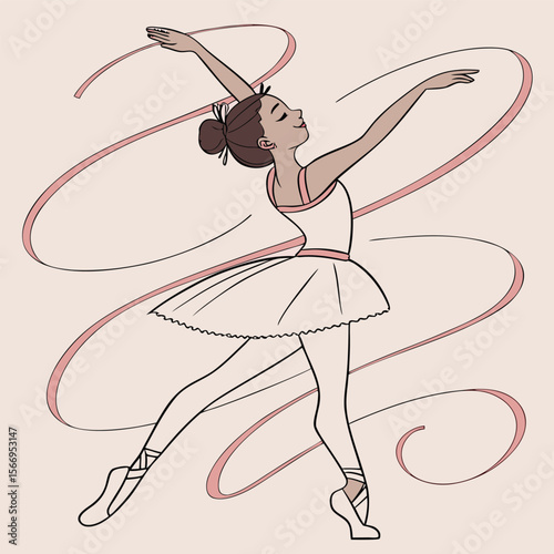 Elegant ballet dancer character illustration in mid pose showcasing grace and movement Ideal for dance related projects character design or artistic endeavors This vector art