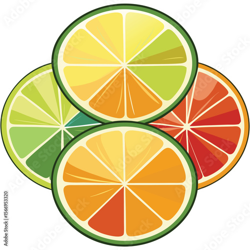 Highly Detailed Vector Illustration of Sliced Citrus Fruits