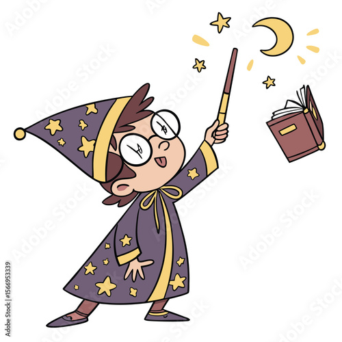 Young Wizard Student Character Illustration Magical Schoolboy with Spellbook