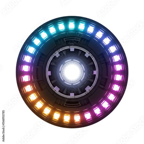 Futuristic glowing orb with colorful led lights for technology and sci-fi design elements use case on transparent background photo