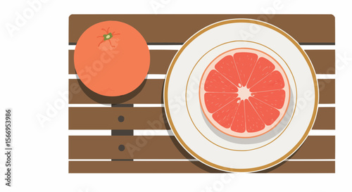 Citrus fruit on wooden table with orange and grapefruit slice  