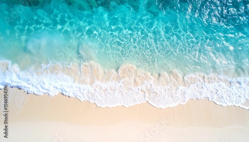上から見た南国の青い海　白い砂浜に打ち寄せる波