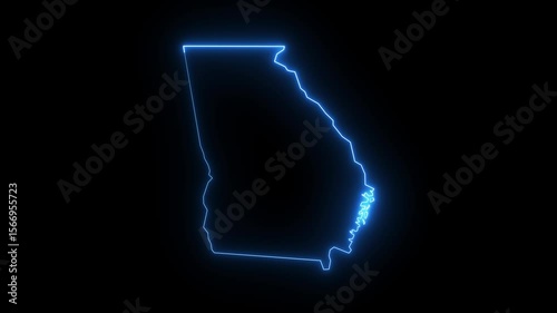 map  of Georgia city with a blue glowing neon effect glowing neon Georgia city in the united states Map Animation.