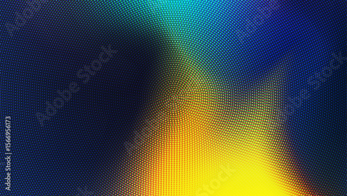 Concentric circles of color create a mesmerizing abstract design filled with vibrant blues, yellows, and greens against a dark background. The pattern captures attention with its depth and movement.